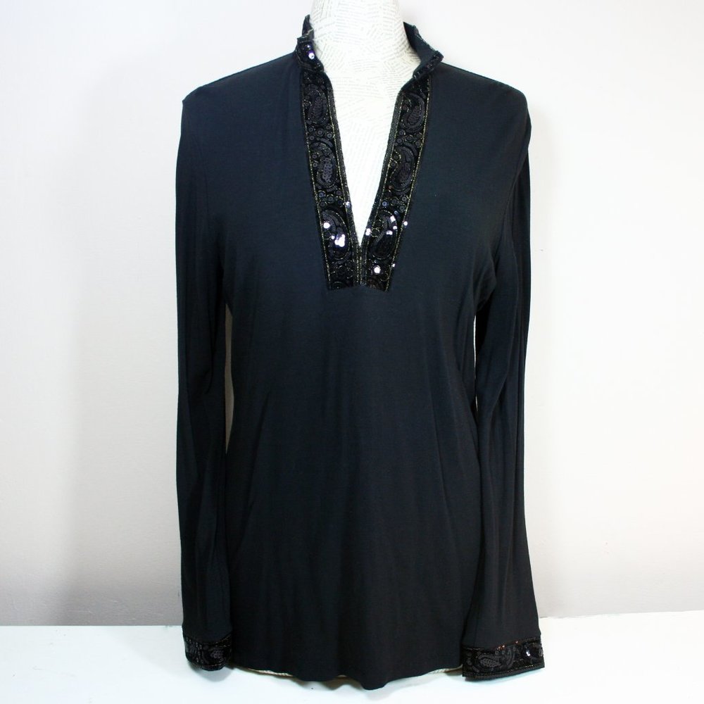 Talbot's Black Tunic Top Sequin Accents